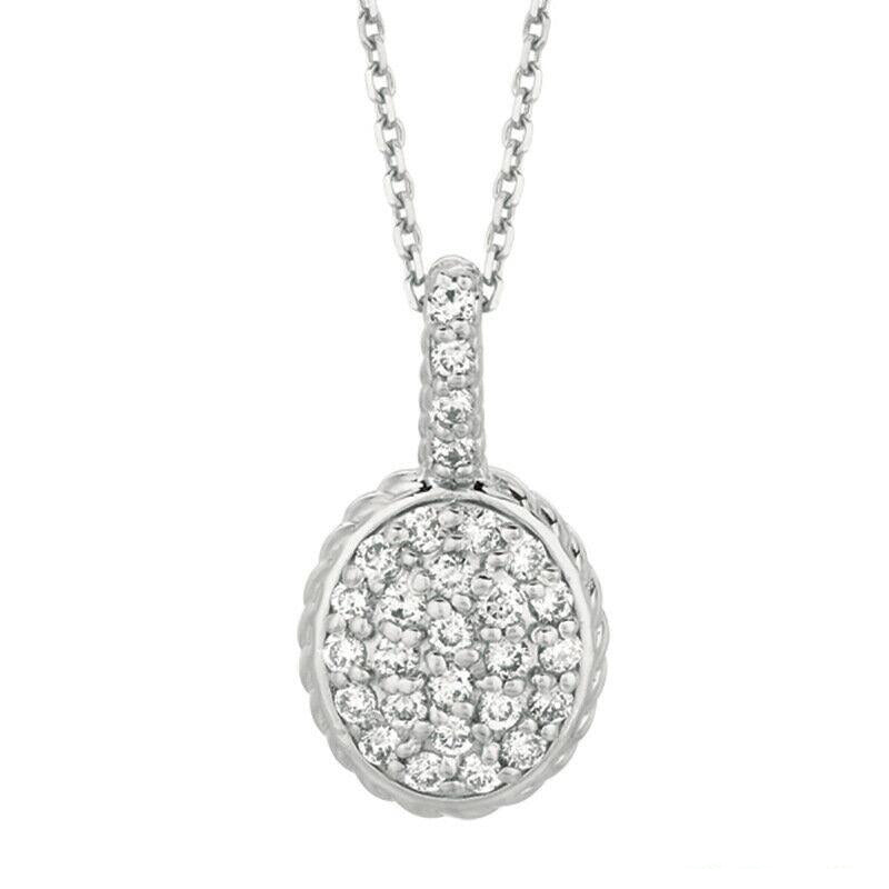 0.51 Carat Natural Diamond Oval Necklace 14K White Gold 18'' chain