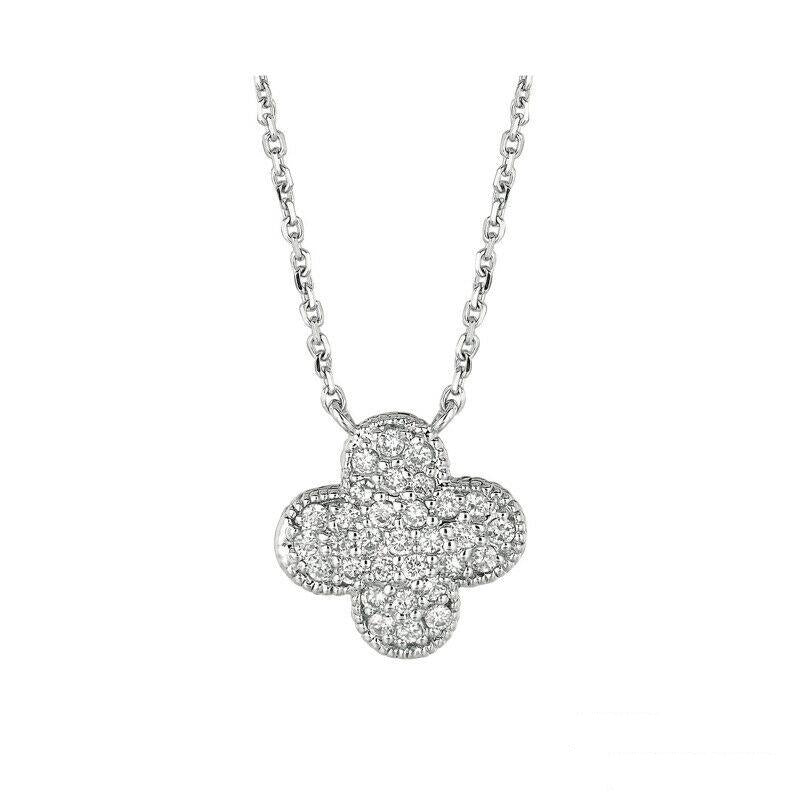 0.33 Carat Natural Diamond Clover Cluster Necklace 14K White Gold G SI 18 '' chain