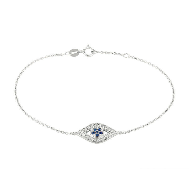 0.34 Carat Natural Diamond and Sapphire Eye Bracelet Bangle 14K White Gold 7''
