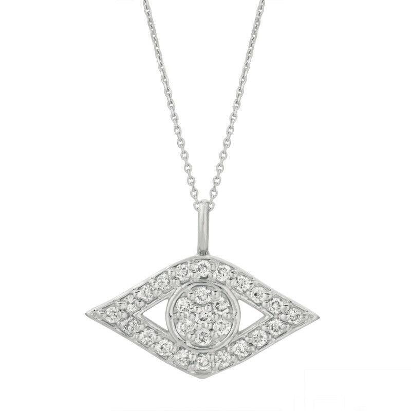 0.50 Carat Natural Diamond Eye Pendant Necklace 14K White Gold 18'' chain