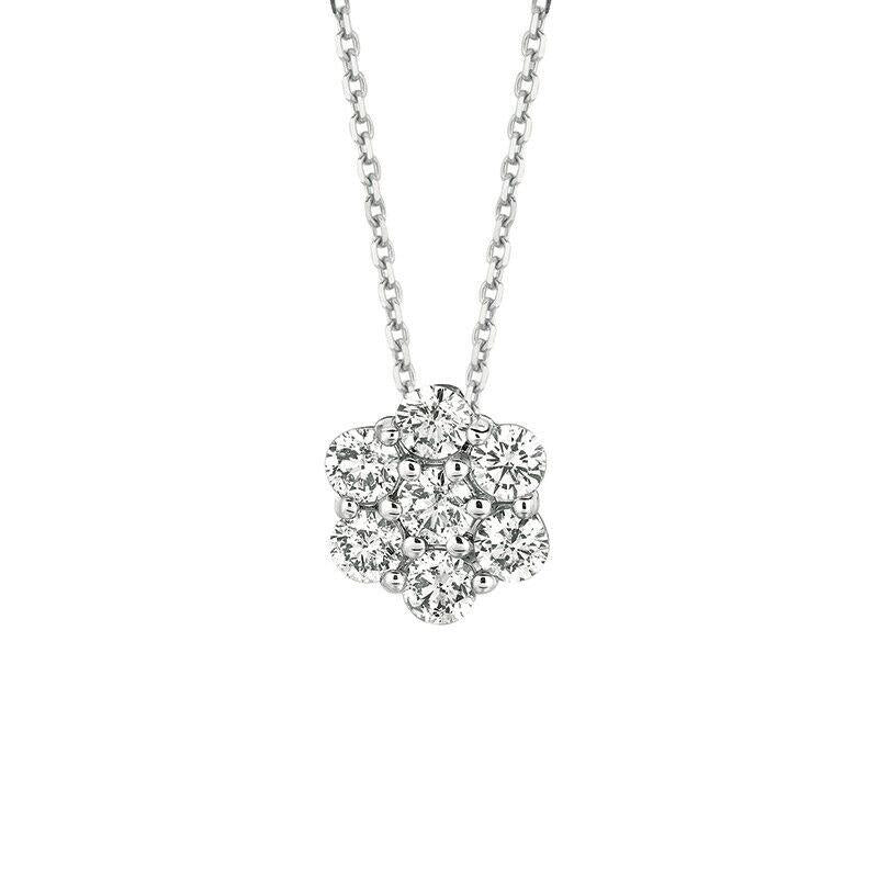 0.33 Carat Natural Diamond Flower Necklace 14K White Gold G SI 18 inches chain