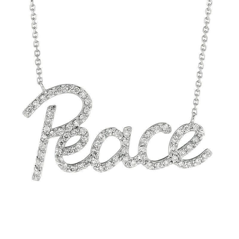 0.65 Carat Natural Diamond Peace Necklace Pendant 14K White Gold 18'' chain