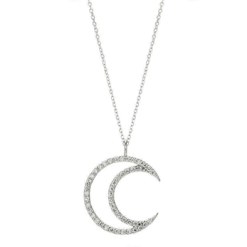 0.46 Carat Natural Diamond Crescent Moon Necklace 14k white gold