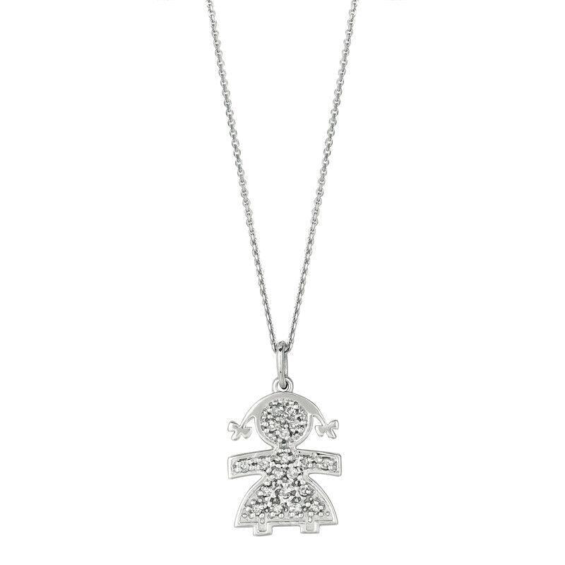 0.14 Carat Natural Diamond Girl Necklace 14K White Gold G SI 18''