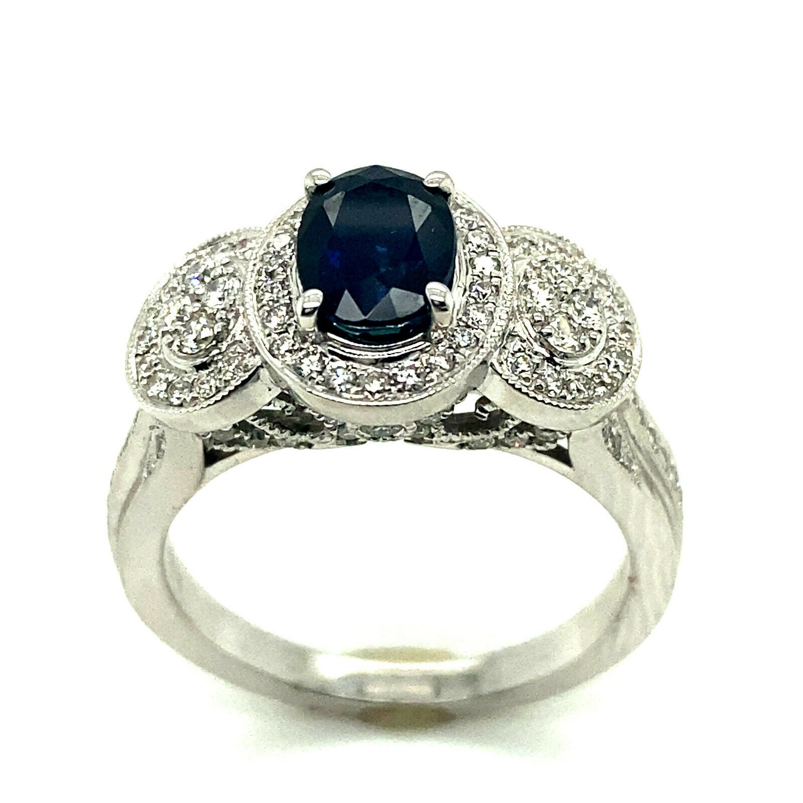 1.92 Carat Natural Diamond & Sapphire Engagement Ring F VS 18K White Gold