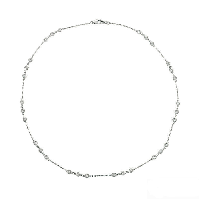 1.50 Carat Natural Diamond Bezel Necklace 14K White Gold G SI 18''