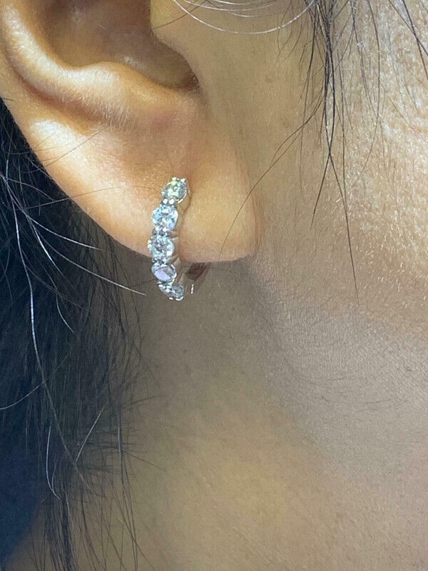 1.00 Carat Natural Diamond Hoop Earrings G SI 14K White Gold