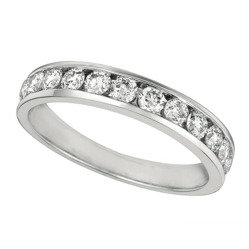 1.00 CT Natural Round Cut Channel Set Diamond Eternity Ring Band G SI 14K White Gold