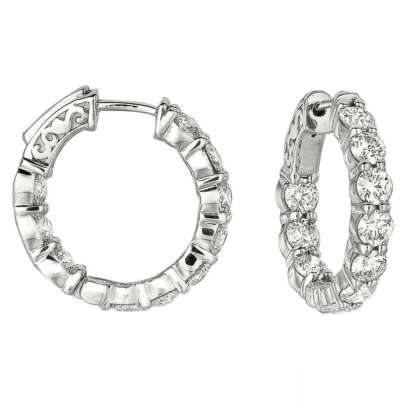 4.00 Carat Natural Diamond Hoop Earrings G-H SI in 14K White Gold