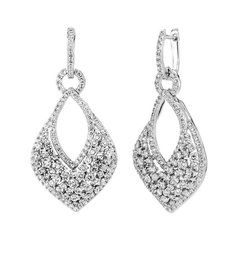 3.75 Carat Natural Diamond Drop Earrings G SI 14K White Gold 1.75''