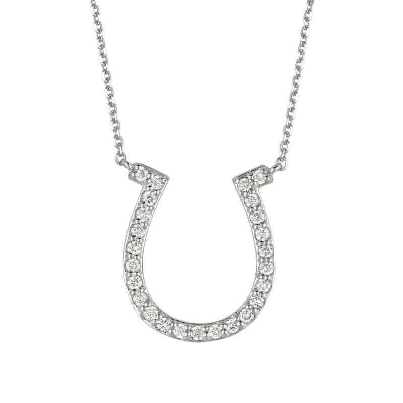 0.40 Carat Natural Diamond Horseshoe Necklace Pendant 14K White Gold 18'' chain