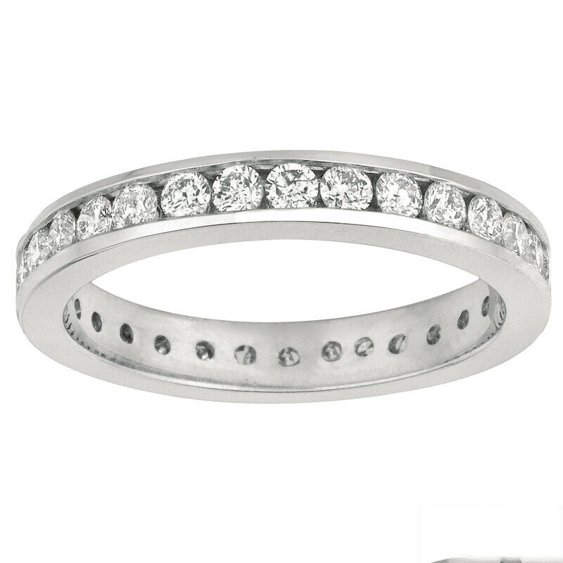 1.50 Carat Natural Diamond Eternity Ring Band 14K White Gold Channel set