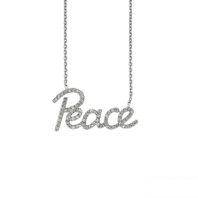 0.40 Carat Natural Diamond Peace Necklace 14K White Gold
