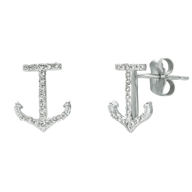 0.20 Carat Natural Diamond Anchor Earrings G SI 14K White Gold