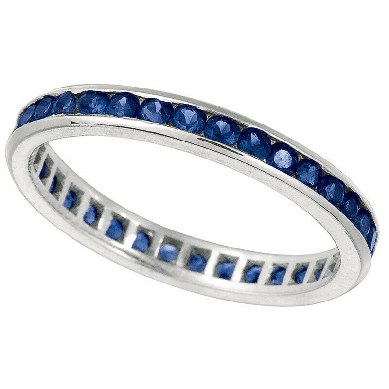 1.12 Carat Natural Sapphire Eternity Ring Band 14K White Gold 2mm width