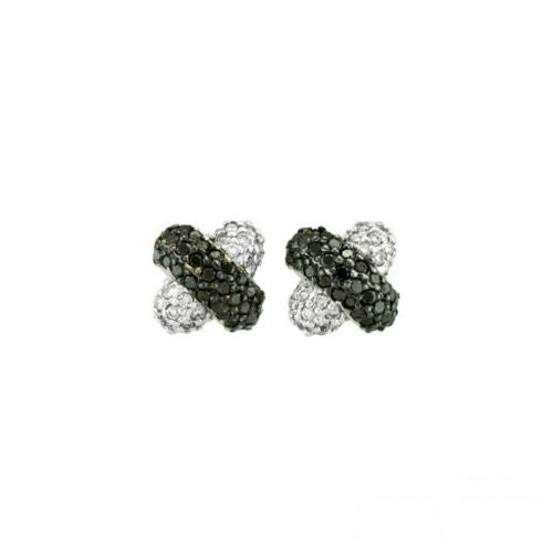 2.15 Carat Black & White Diamond Earrings 14K White Gold