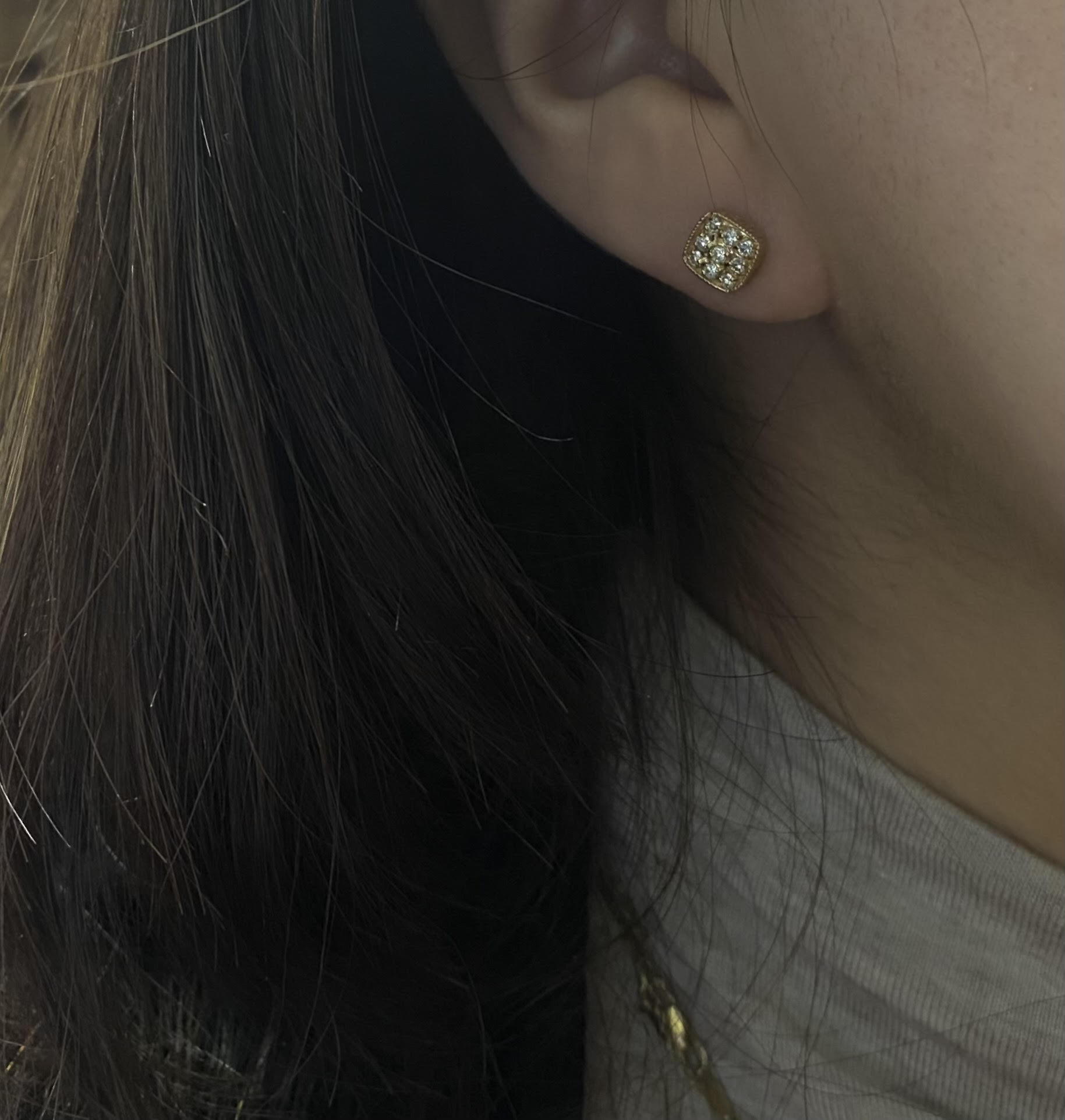 0.30 Carat Natural Diamond Square Earrings G SI 14K Yellow Gold