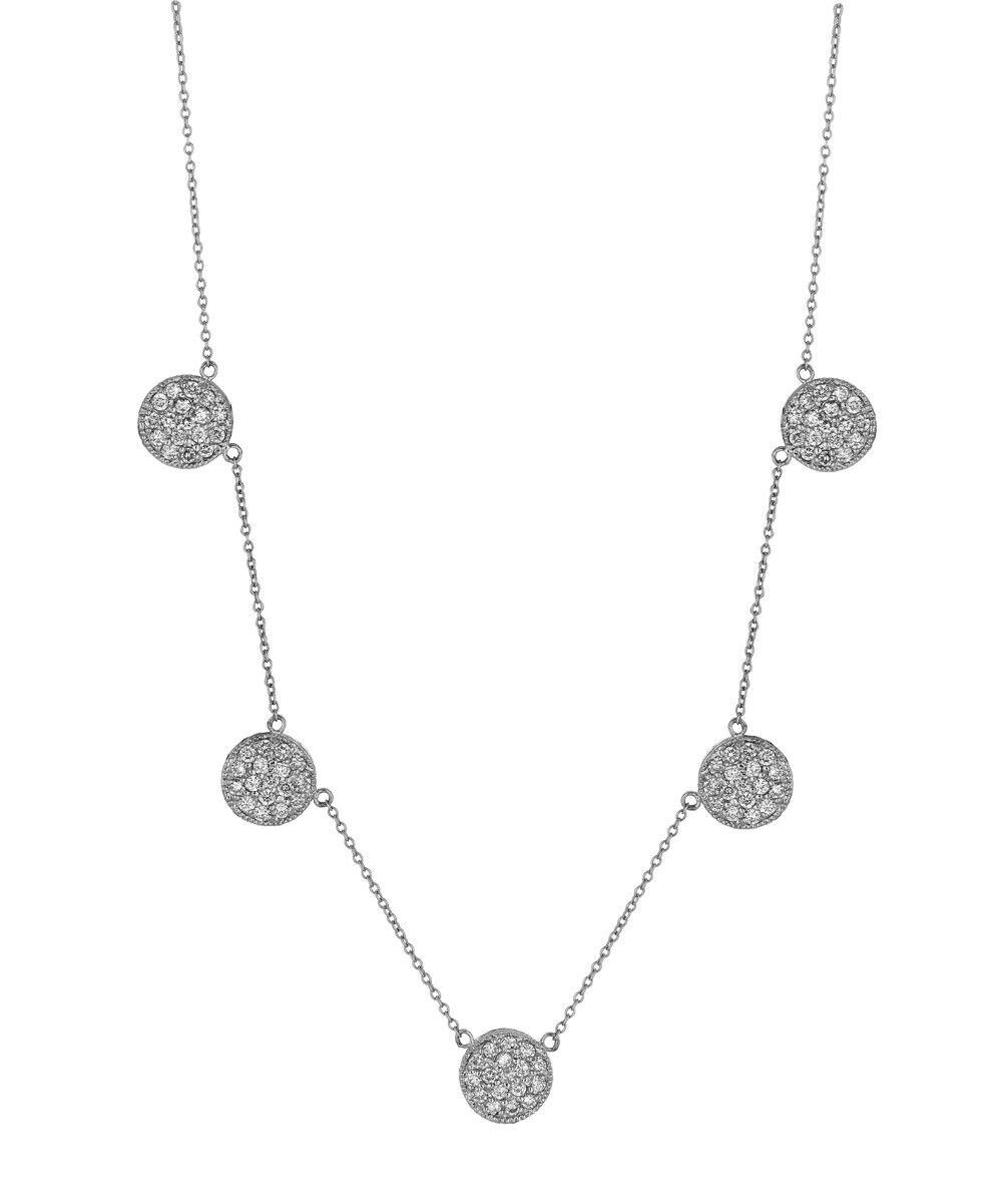 1.80 Carat Diamond Disc Necklace G SI 14K White Gold 85 stones 18 inches